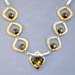 Amber Crystal Necklace Gold Silver Designer Signed Unique Adjustable New